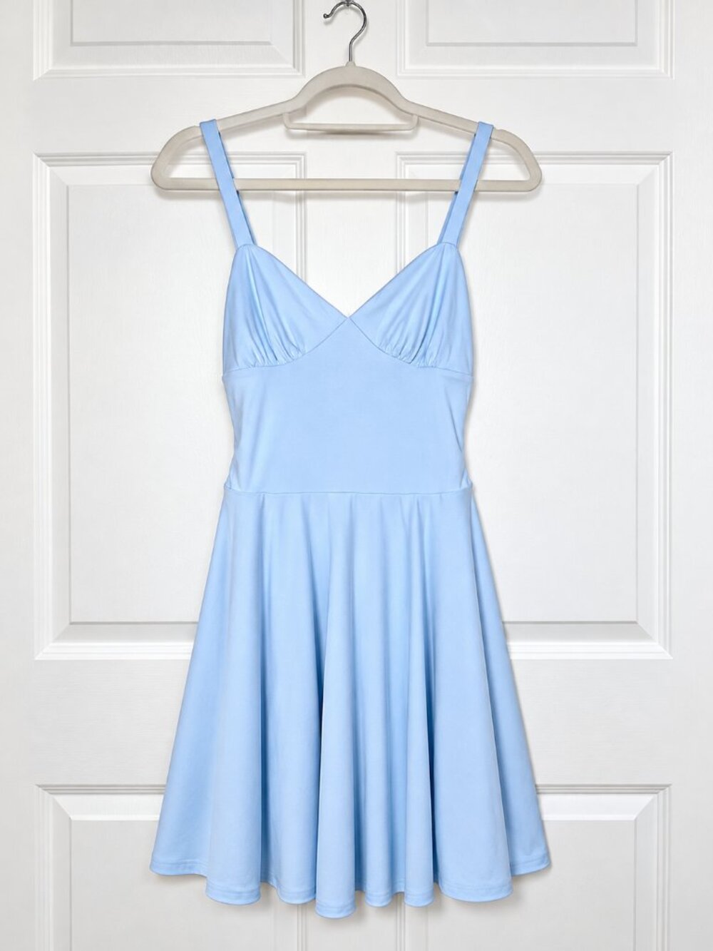 Pastel Blue Spaghetti Strap Skater Dress – A-Line Mini Dress